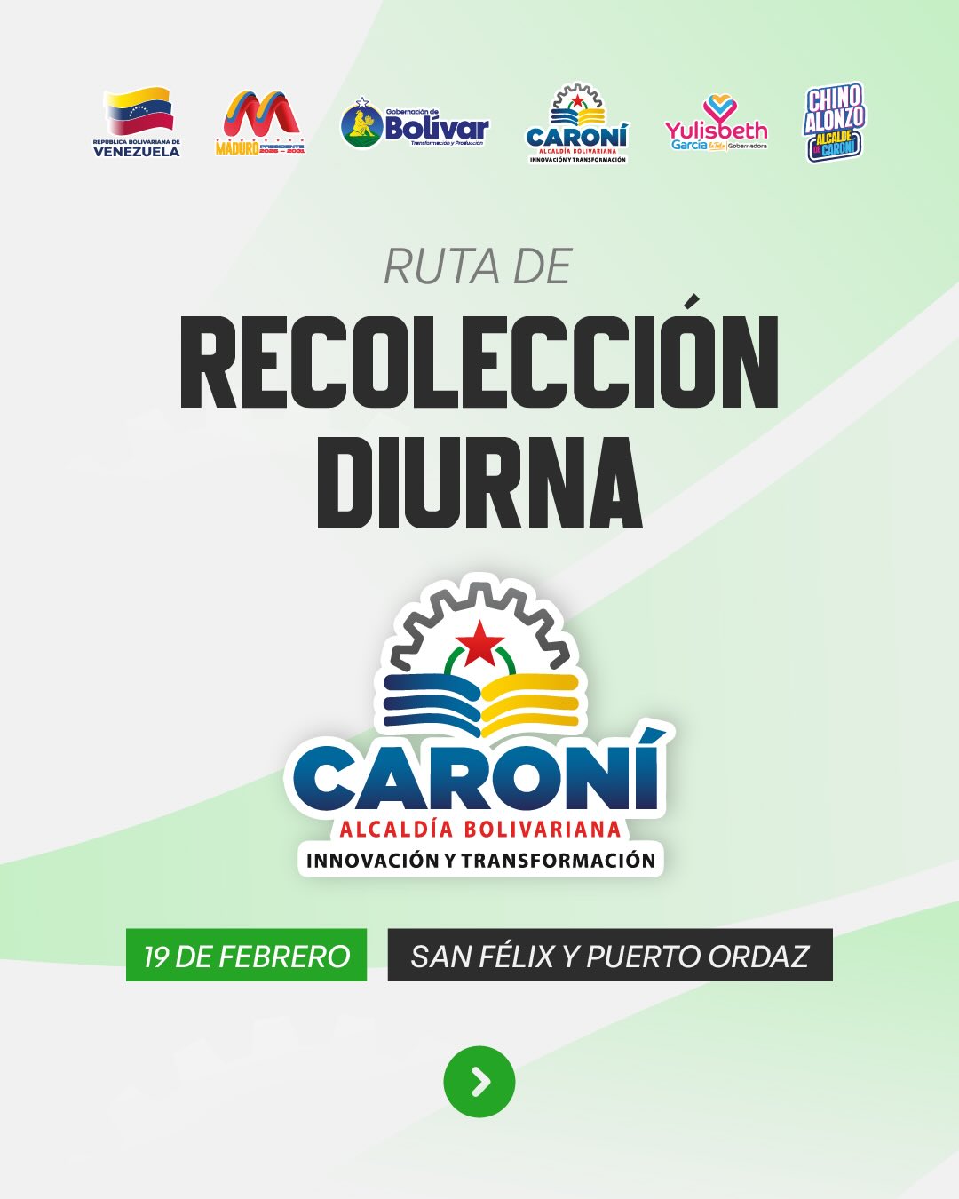 🗓 Ruta diurna de recolección de desechos sólidos
📍 Jueves 19/02
📌 Disponible para Puerto ...