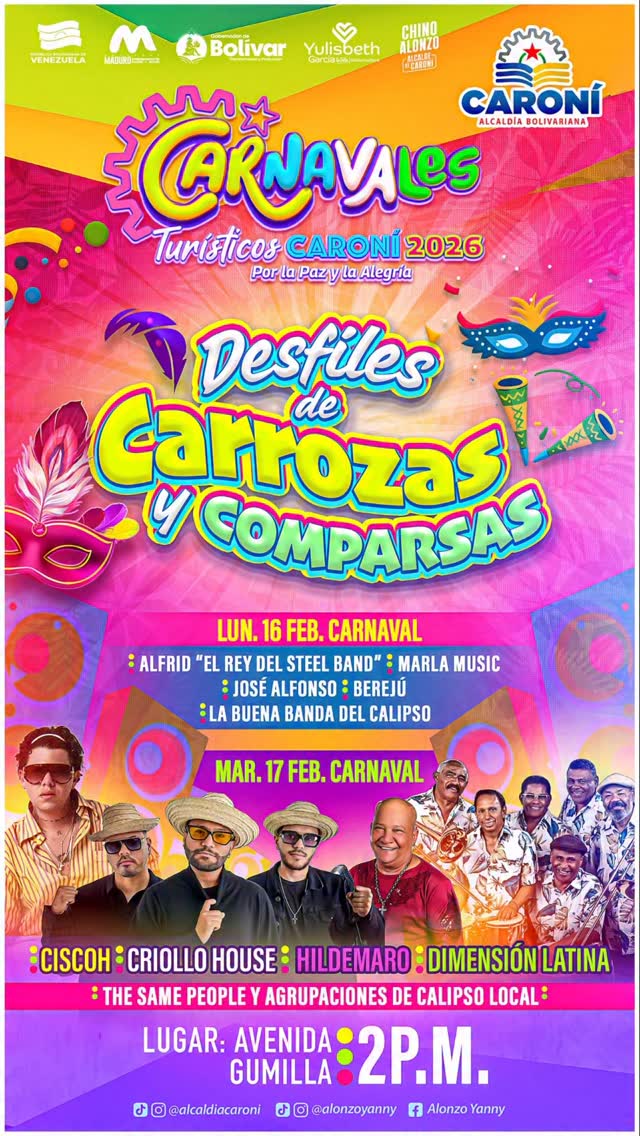 ¡Mañana nos vemos! Arrancan los Carnavales Turísticos por la Paz y la Alegría 2026.

Mucha músi...