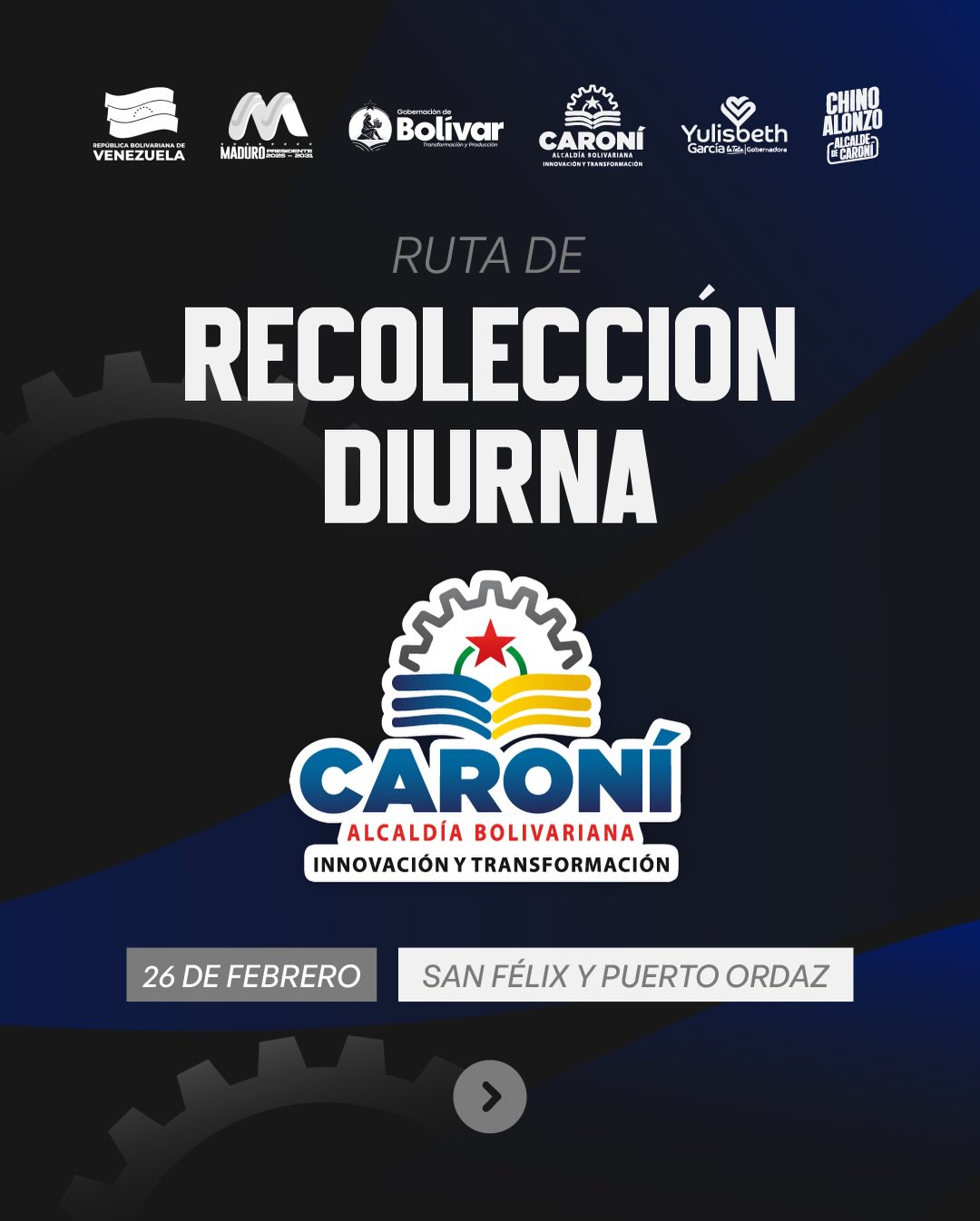 🗓 Ruta diurna de recolección de desechos sólidos
📍 Jueves 26/02
📌 Disponible para Puerto ...