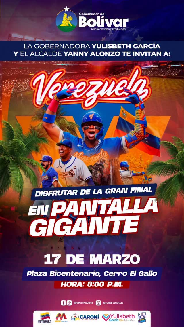 ¡Venezuela está sonando!

Vamos a disfrutar en pantalla gigante de la Gran Final del Clásico Mund...