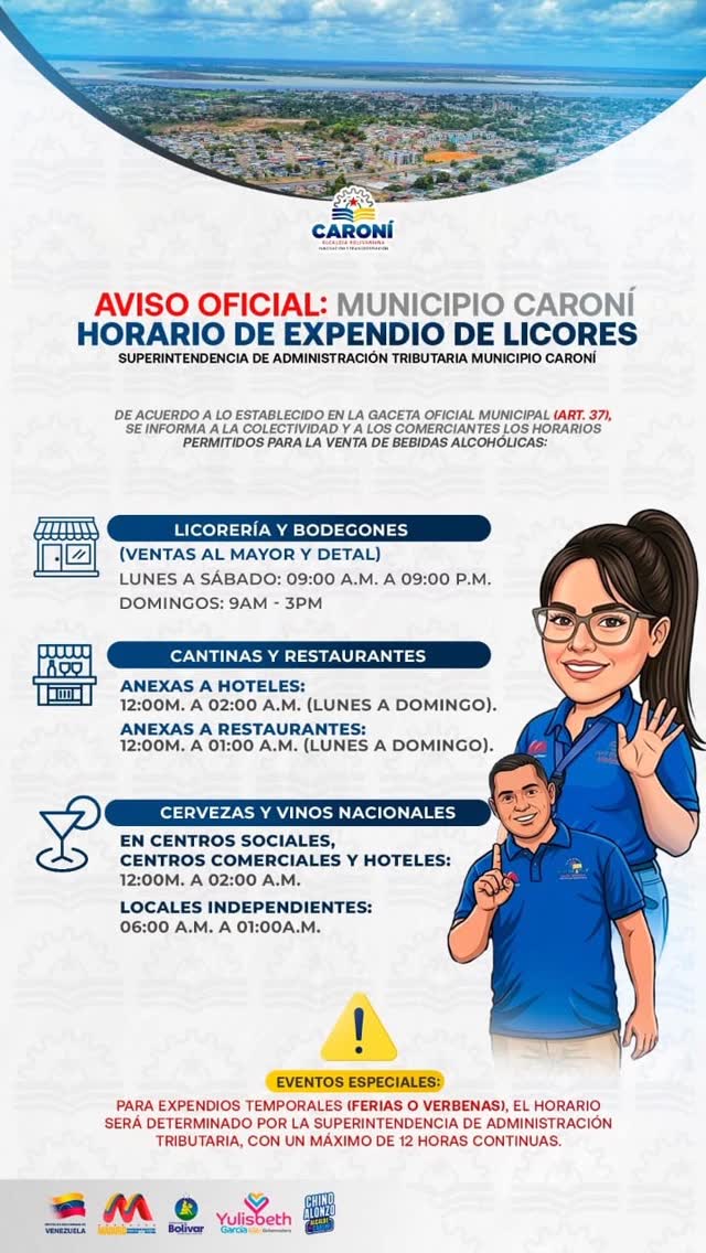 La @stributoscaroni establece los horarios de expendio de licores 

​✅ Licorerías: Lun-Sáb 9am...