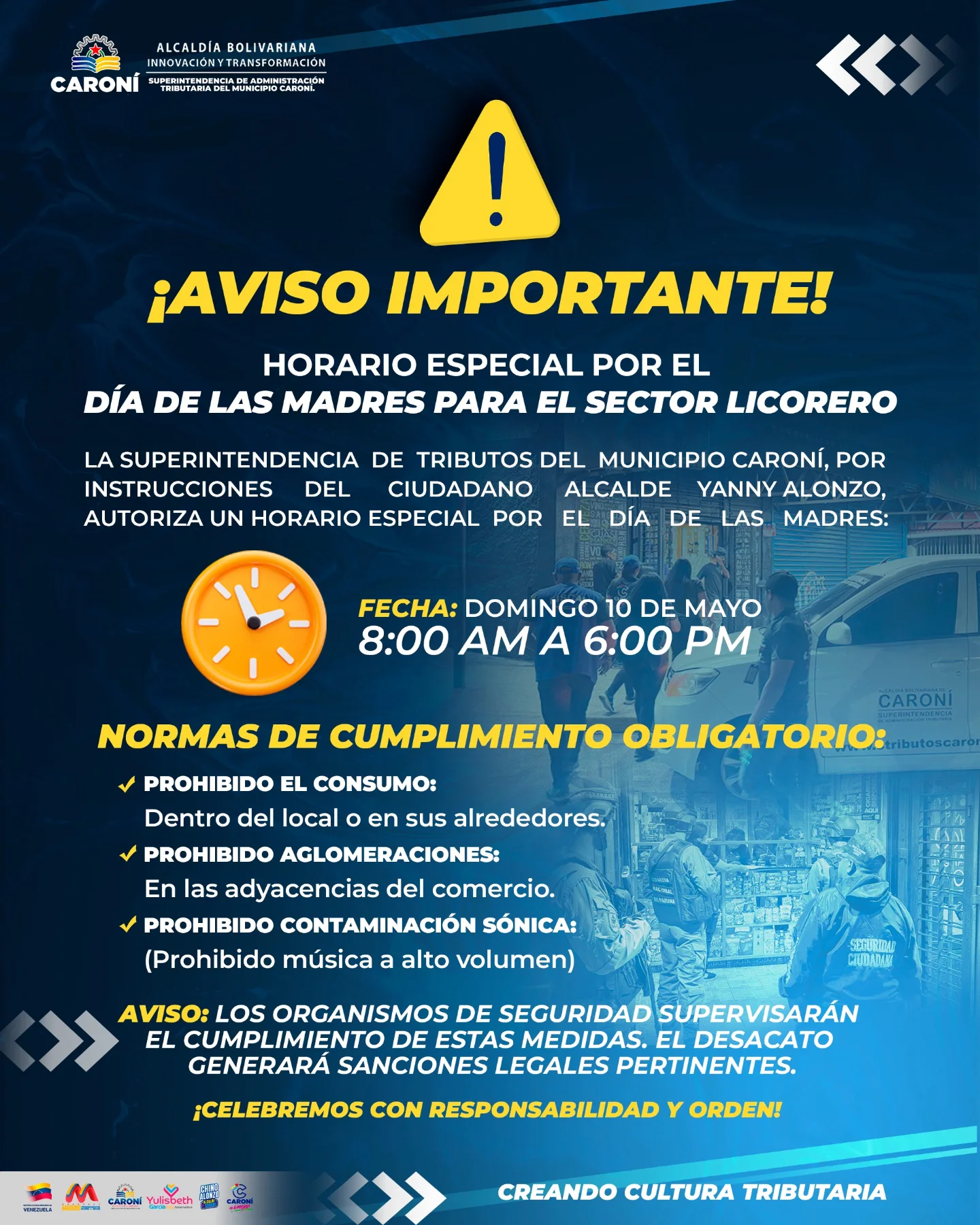 Atención Caroní, horario especial:  Día de las Madres. 

​El sector licorero trabajará este do...