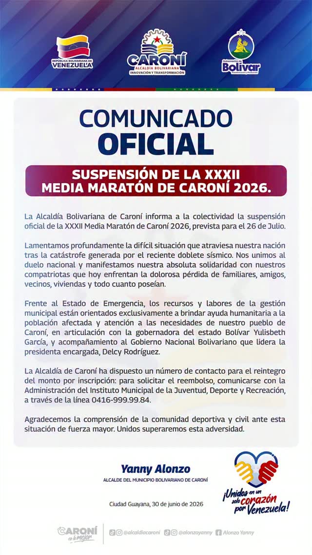 informamos a toda la colectividad que hemos tomado la decisión oficial de suspender la XXXII Media ...
