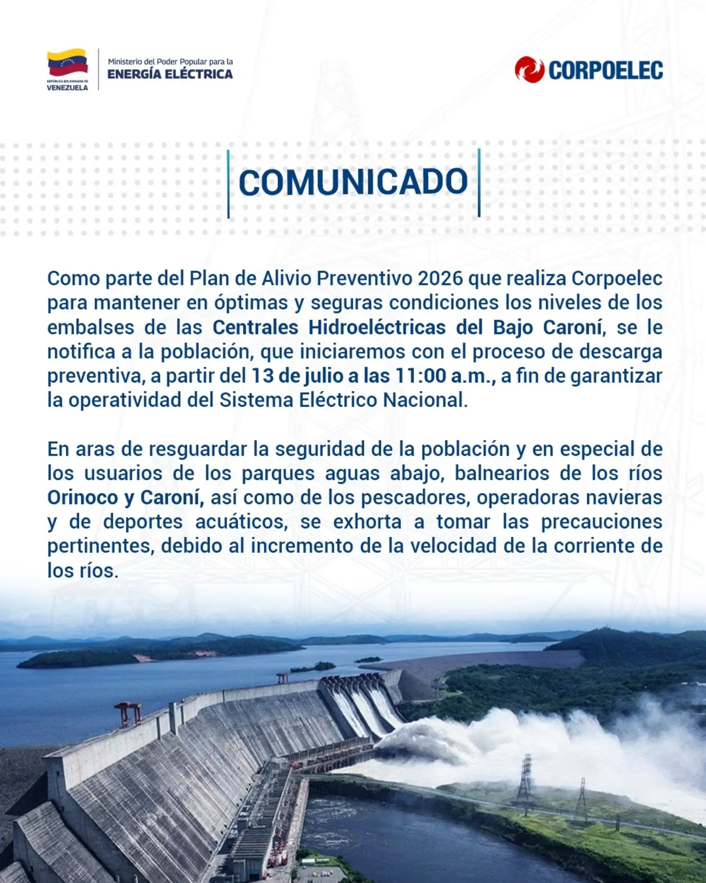 @corpoelecinfo informa que, como parte del Plan de Alivio Preventivo 2026, iniciará el proceso de d...